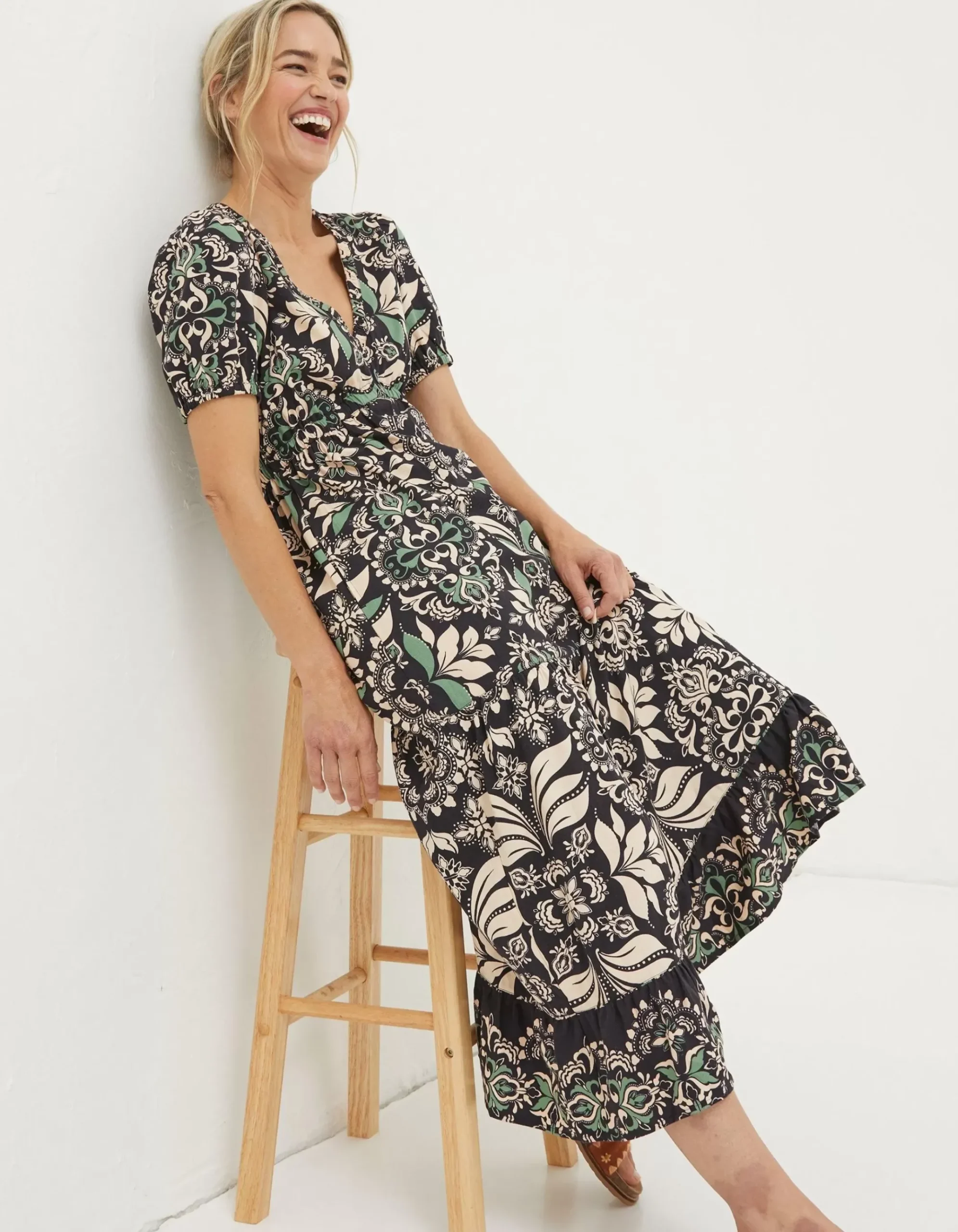 Priya Mosaic Leaf Midi Dress